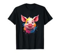 Tête de Cochon Souriant avec éclaboussures colorées T-Shirt