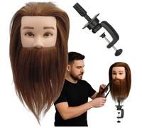 Tête de coiffure d'entraînement pour homme avec barbe, trépied, cheveux naturels