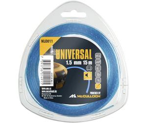 Tête de coupe Universal NLO011 : Fil de rechange pour débroussailleuse, longueur 15 m, fil Ø 1,5 mm, nylon résistant à la déchirure, accessoire d’origine McCulloch (n° art. 00057-76.163.11)