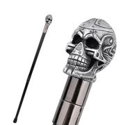 Tête de Crâne avec Rose Cane Marche Résine Métal - Bâton Orné Gentleman Britannique Luxe pour Hommes Femmes Anciens, Cosplay(SZ-07)