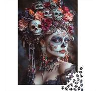 Tête de Crâne Couronne Florale Puzzle 1000 Pièces Puzzle pour Adultes Visage Peint Coffret Puzzle 1000 Pièces Décompression Cadeau Maison 38x26cm/1000pcs