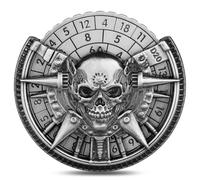 Tête de Crâne Dés Spinner, 7-en-1 Métallique Spinner de Dés DND, Gyroscope du Bout des Doigts, Cadeaux D&D avec Sacs Cadeaux Logo Dragon, Jeu de Rôle, Accessoires de Jeu de Société, Argent Foncé