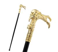 Tête de Démon Métal Doré Bâton Marche - Orné & Gravé, Stylé & Cool pour Cosplay, Utilisation Quotidienne & Cadeau(Gold)