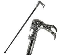 Tête de Démon Métal Doré Bâton Marche - Orné & Gravé, Stylé & Cool pour Cosplay, Utilisation Quotidienne & Cadeau(Silver)