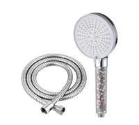 Tête de douche à filtre à 5 vitesses avec booster, kit de douche à main négatif pour adoucissement d'eau dure, accessoire de salle de bain haute pression réglable (argenté, 1,5 m)