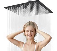 Tête de Douche Carrée 25 x 25 cm en Acier Inoxydable, Finition Noir Mat, Buses en Silicone Anti-Calcaire, Orientation Réglable à 360°