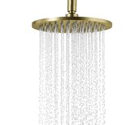 Tete De Douche Inox, Pommeau De Douche À Effet Pluie, 8 Pouce/20cm, Rotatif 360°, Fixes, Facile À Installer Et À Nettoyer, Pour Salle De Bain. (Rond, Or brossé)