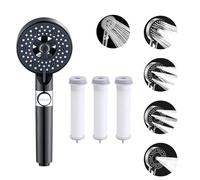 Tête de Douche4 Pièces Pommeau de Douche 5 Modes Réglables Pomme Douche Pommeau de Douche un Livré Avec des Douchettes de Salle de Bain en Coton PP Plus Trois Pièces Pommeau de Douche en Coton PP Noir