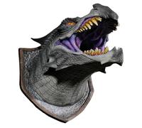 Tête de dragon pour montage mural - Tête de dragon 3D - Support mural avec lumières et spray - Yeux lumineux LED - Sculpture de dragon effrayante - Décoration de salle de dragon pour la maison, le