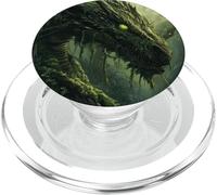 Tête de Dragon Verte sortant du Feuillage de la forêt PopSockets PopGrip pour MagSafe