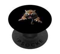 Tête de Jaguar en colère Rugissant Animal Sauvage Jungle Art PopSockets PopGrip Adhésif