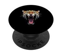 Tête de Jaguar en colère Rugissant Animal Sauvage Jungle Art PopSockets PopGrip Adhésif