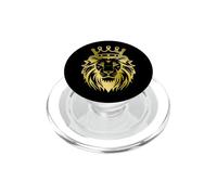 Tête de Lion avec Silhouette de Couronne - Couleur dorée Royale 1 PopSockets PopGrip pour MagSafe