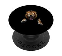 Tête de Lion en colère - Animaux Sauvages rugissants - Art de la Jungle PopSockets PopGrip Adhésif