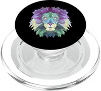 Tête de Lion géométrique Couleurs Pastel Violet Turquoise PopSockets PopGrip pour MagSafe