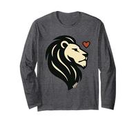 Tête de Lion majestueuse avec cœur Minimaliste Manche Longue