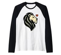 Tête de Lion majestueuse avec cœur Minimaliste Manche Raglan