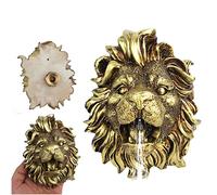 Tête de lion murale à suspendre - Fontaine à eau dorée - Pour jardin, étang - Tête de pulvérisation d'eau - Sculpture d'extérieur - Accessoires de décoration