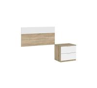 Tete de lit 100cm avec 1 table de chevet en chene canadian et Blanc artic - 95 x 150 x 38 cm -PEGANE-