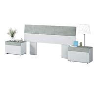 Tete de lit avec 2 tables de chevet coloris Blanc Artic - Béton - 176 cm (longueur) x 96,5 cm (hauteur)