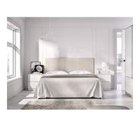 Tête de lit avec 2 tables de chevet et armoire de 2 portes coulissantes et 4 tiroirs coloris imitation lamelles, blanc Blanc G