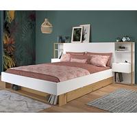 Tête de lit avec chevets Mista - 160 cm - Blanc et chêne