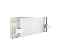 Tete De Lit Avec Étageres Chevets - Décor Chene Artisan Et Blanc - L 255 X P 36 X H 103 Cm - White Blanc