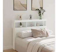 vidaXL Armoire Tête de Lit avec LED, Tête de Lit avec Compartiment, Meuble de Rangement Chambre à Coucher, Accessoire de Lit, Blanc 140x17x102 cm