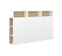 Tête de lit avec rangements NASTIA - 160 cm - Blanc et chêne