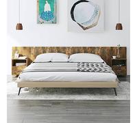 Tête de lit avec tables de chevet intégrées, bois de chêne fumé, 200 cm, ensemble de meubles de chambre à coucher, montage mural, tête de lit robuste, avec espace de rangement et 2 tables d'appoint