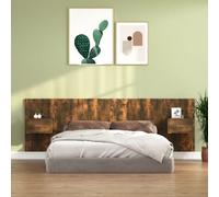 Tête de lit avec tables de chevet intégrées, espace de rangement, bois de chêne fumé, panneau mural robuste pour chambre à coucher, tête pratique avec un aspect élégant