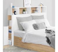IDMarket Tête de lit sur pied Cleo 165 cm avec rangements fermés et niches blanc et façon hêtre
