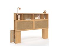 Tête de lit EDHEN 145 cm avec rangements fermés et niches cannage et bois