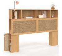 Tête De Lit Edhen 145 Cm Avec Rangements Fermés Et Niches Cannage Et Bois