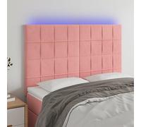 Tête de lit LED, velours rose, 144x5x118/128 cm, réglable, avec bande LED pour la coupe, offre un excellent soutien du dos lorsque vous lisez ou regardez la télévision.
