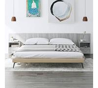 Tête de lit moderne avec tables de chevet intégrées, en bois gris Sonoma, 200 x 80 cm, montage mural peu encombrant pour chambre à coucher