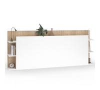 Tête de lit sur pied CIRI pour lit 140 et 160 cm avec rangements blanc et bois
