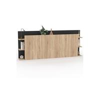 Tête de lit sur pied CIRI pour lit 140 et 160 cm avec rangements bois et noir