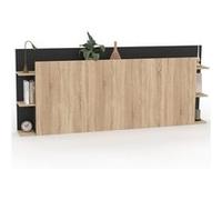 IDMarket – Tête de lit sur pied CIRI – pour lit 140/160 cm – rangements – bois et noir