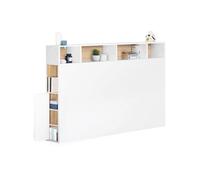 Tête de lit sur pied CLEO 165 cm avec rangements fermés et niches blanc et façon hêtre