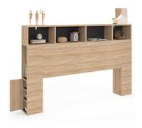 IDMarket - Tête de lit sur Pied Cleo 165 cm avec rangements fermés et niches façon hêtre et Noir