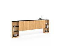 Tête de lit sur pied extensible avec chevets coulissants CATBA pour lit 140 et 160 cm façon bois et noir