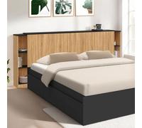 IDMarket Tête de lit sur pied extensible CATBA chevets coulissants pour lit 140/160 cm bois/noir