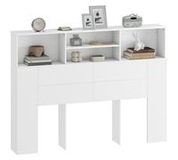 HOMCOM Tête de lit sur Pied 140 cm avec rangements, Accessoire de lit Moderne avec 4 Compartiments Ouverts pour Chambre, 140 x 19 x 103,5 cm, Blanc