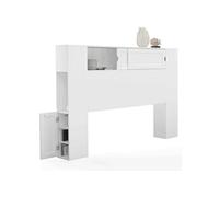 Tête de lit sur pied SALEM 145 cm avec rangements fermés et niches blanc