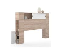 Tête de lit sur pied SALEM 145 cm avec rangements fermés et niches bois et blanc