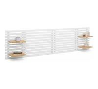 IDMARKET Tête de lit suspendue en lattes AVA 240 cm bois blanc et étagères façon hêtre