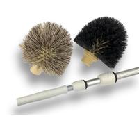 Tête de Loup Balai télescopique 3,80 m avec 2 brosses Ø 180 mm | Vinyle fleuré Poils Doux | PP créole Poils durs | Version Pro | Toiles d'araignées Moutons plafonds | Kibros 101648KIT2
