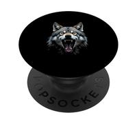 Tête de Loup en colère Rugissant Animal Sauvage forêt Art PopSockets PopGrip Adhésif