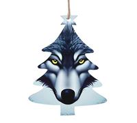 Tête de loup féroce en bois en forme de sapin de Noël - Décoration tendance - 2 pièces - Convient pour la décoration de la maison et du festival